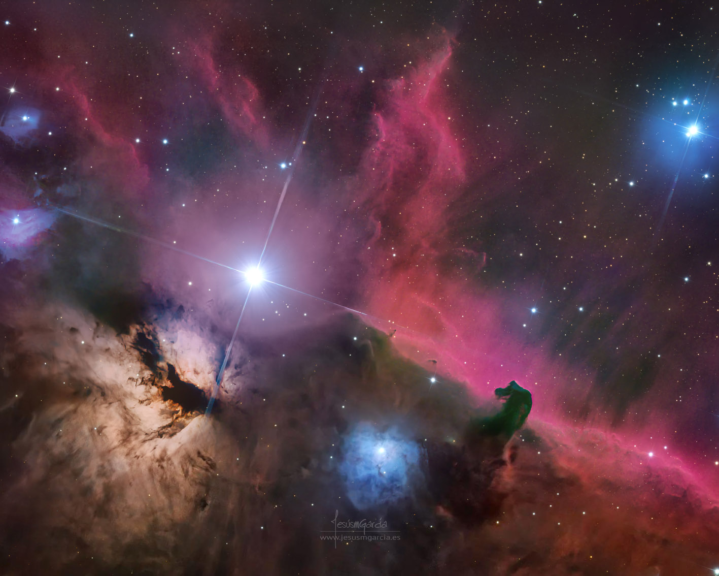The Horsehead Nebula Nebulosa - 1.500 años luz de distancia. 17 horas de captura en distintas noches.